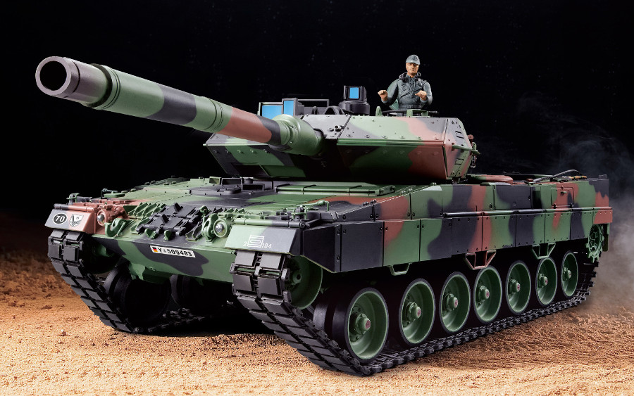 RC Panzer "German Leopard 2A6" Heng Long 1:16 mit R&S, Metallgetriebe (Stahl) und Metallketten -2,4Ghz -V 7.0 - PRO mit RRZ-12099