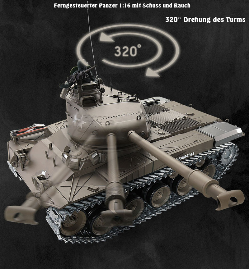RC Panzer M41 A3 "WALKER BULLDOG" Heng Long 1:16 mit R&S, Metallgetriebe und Metallketten -2,4Ghz V7.0 -PRO-14003