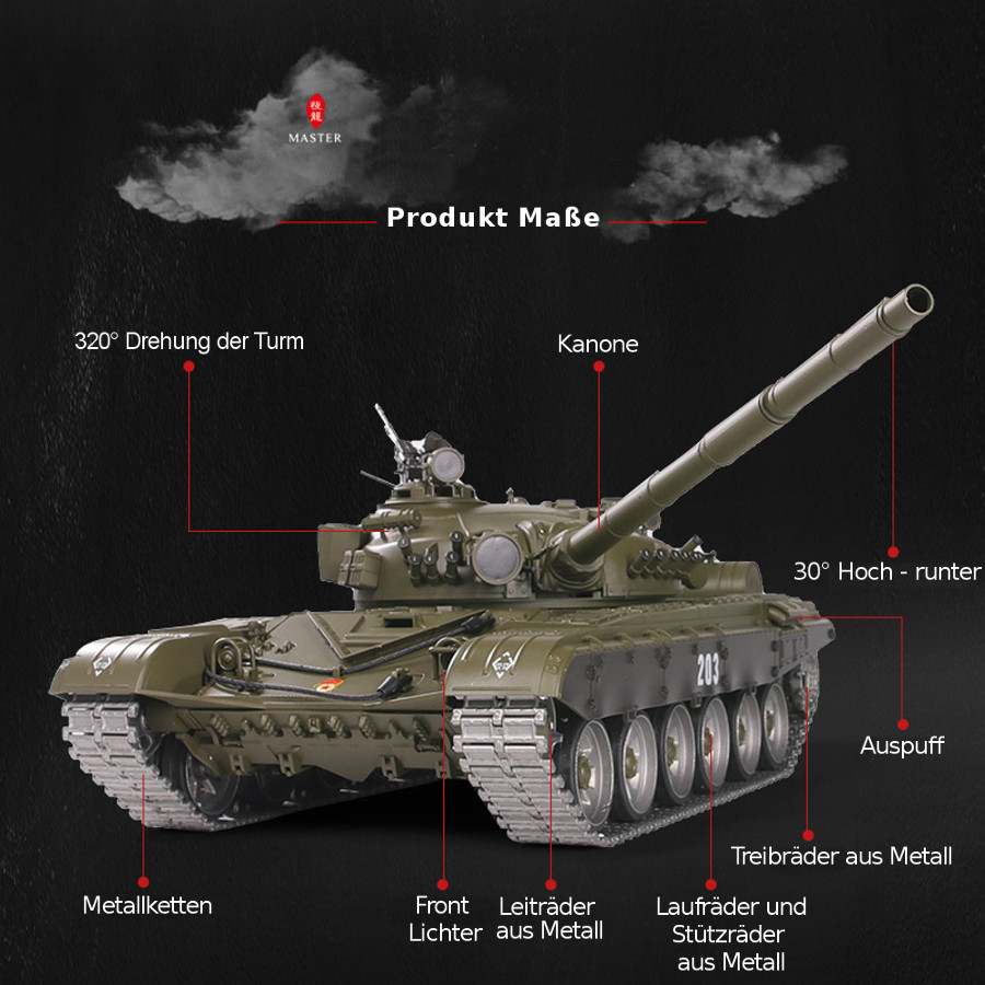 RC Panzer "Russicher T-72" Heng Long 1:16 mit Rauch&Sound und Stahlgetriebe -2,4Ghz V 7.0 - PRO-14927