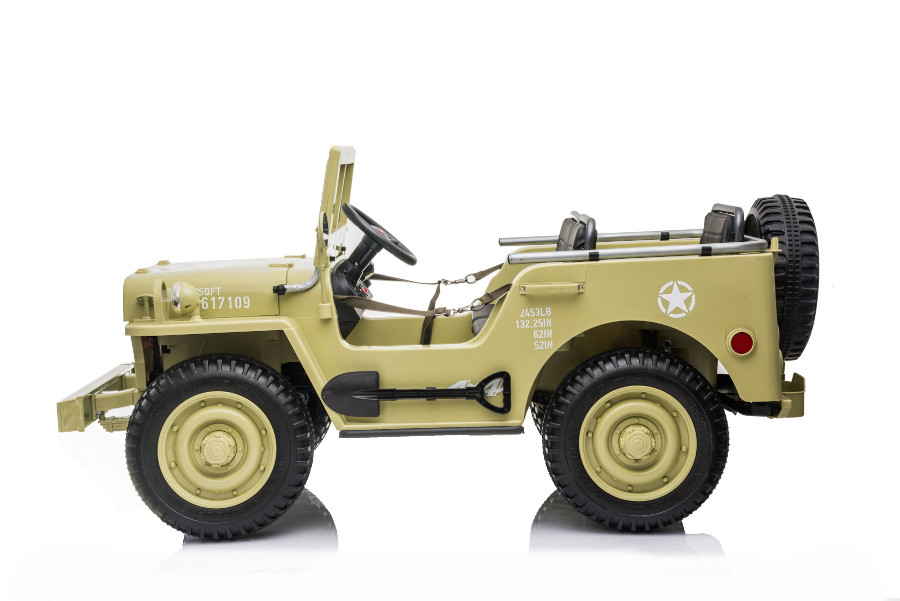 Kinderfahrzeug - Elektro Auto Offroad 3 Sitzer mit 12V14A Akku und 4 Motoren "Camouflage Grün" 2,4Ghz+Ledersitz+EVA-15966