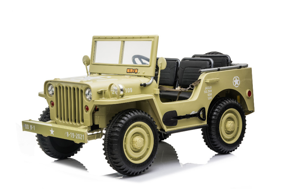 Kinderfahrzeug - Elektro Auto Offroad 3 Sitzer mit 12V14A Akku und 4 Motoren "Camouflage Grün" 2,4Ghz+Ledersitz+EVA-15960