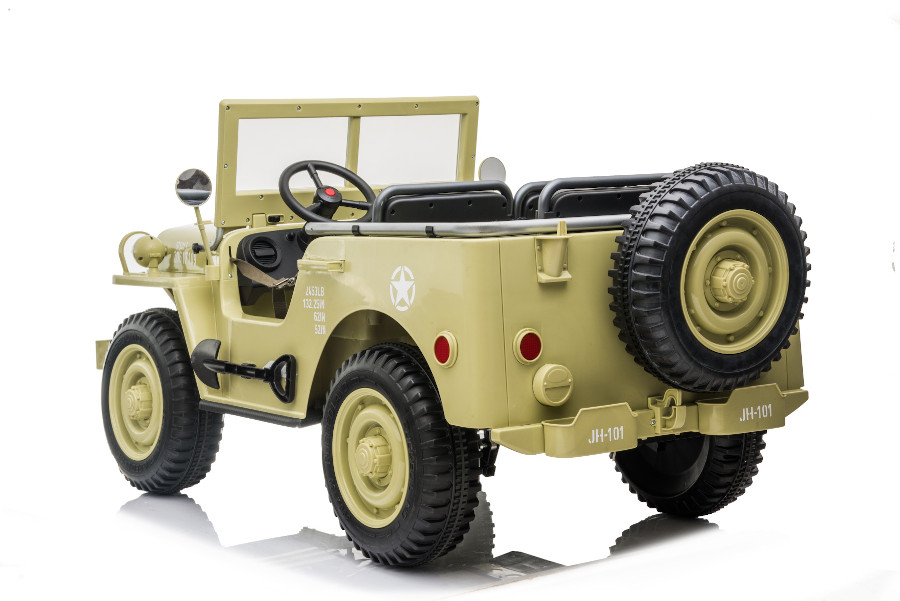 Kinderfahrzeug - Elektro Auto Offroad 3 Sitzer mit 12V14A Akku und 4 Motoren "Camouflage Grün" 2,4Ghz+Ledersitz+EVA-15961