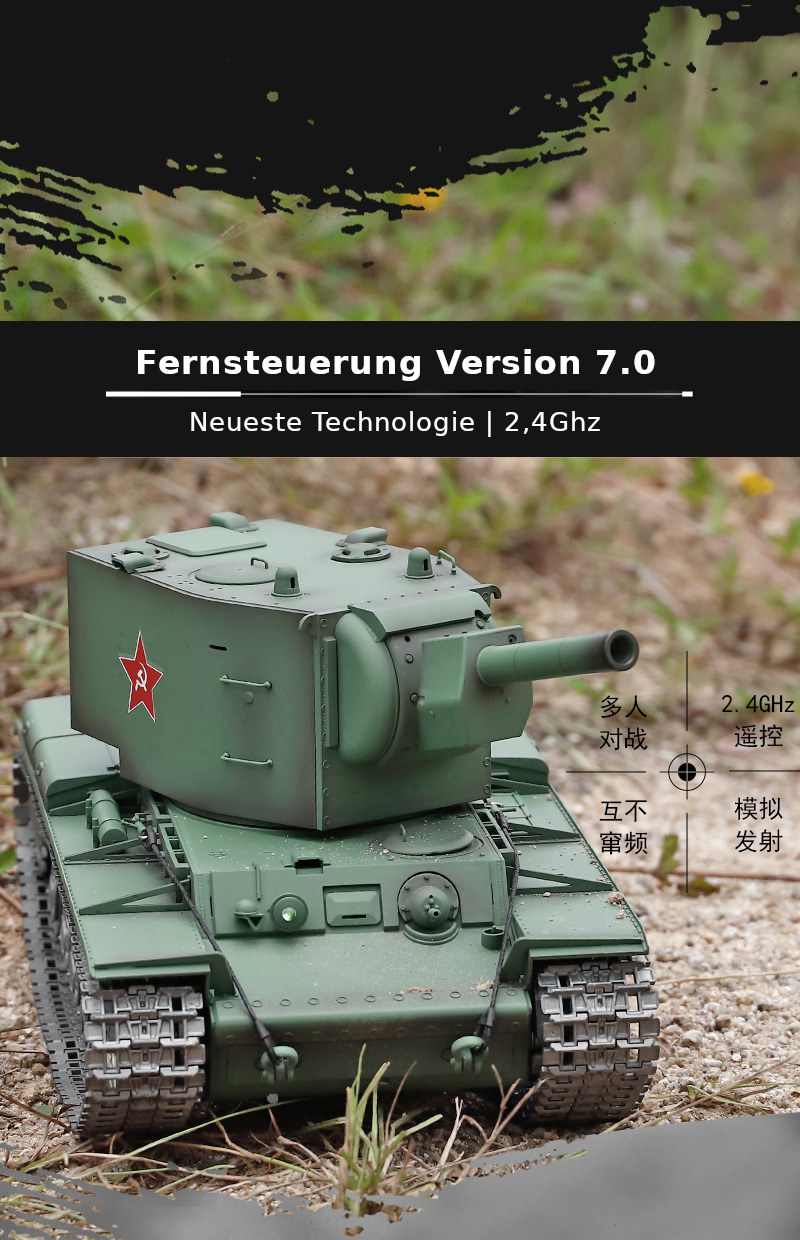 RC Panzer "Russicher KV-2" Heng Long 1:16 mit R&S, Metallgetriebe (Stahl) und Metallketten -2,4Ghz -V 7.0 - PRO mit RRZ-17243