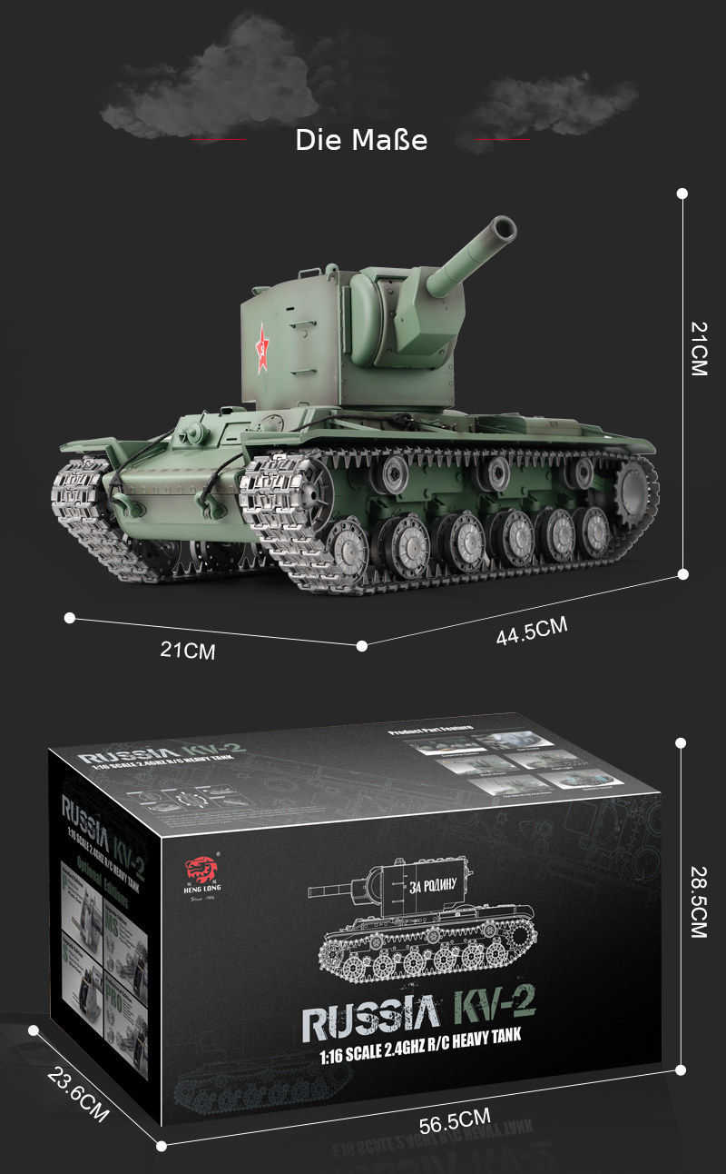 RC Panzer "Russicher KV-2" Heng Long 1:16 mit R&S, Metallgetriebe (Stahl) und Metallketten -2,4Ghz -V 7.0 - PRO mit RRZ-17239