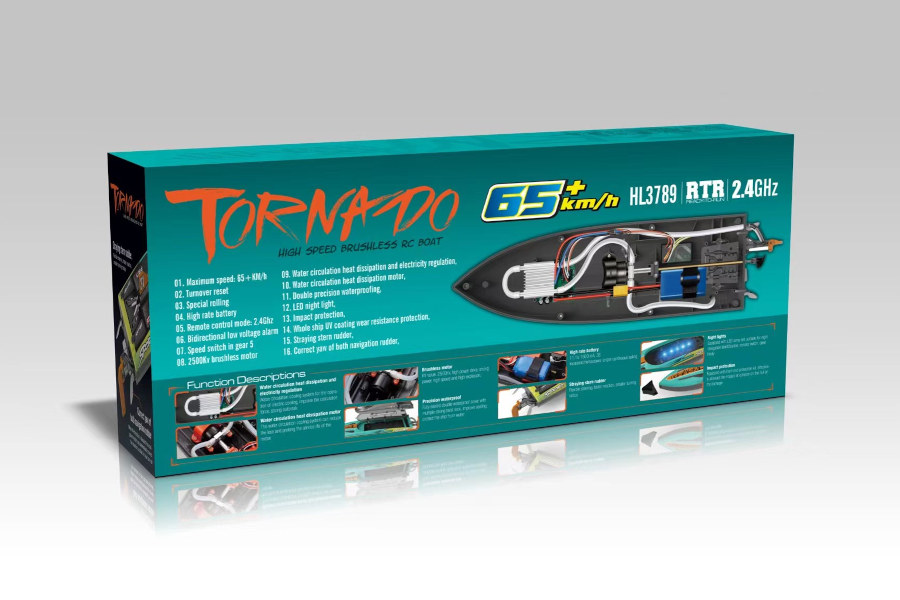 RC Racing Boot "HL Tornado" Brushless Motor, ESC, Servo, 65 km/h - mit Lipo und 2,4Ghz-17247