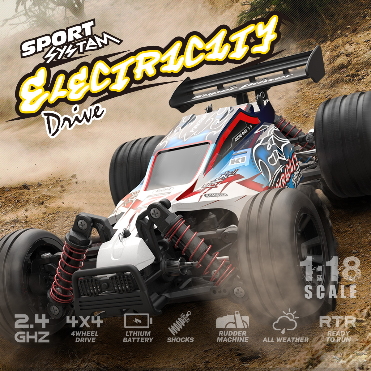 RC Elektro Buggy 1:18 mit 2,4Ghz, 40 km/h, Allradantrieb - LiIon - "Electricity 306E"-17697